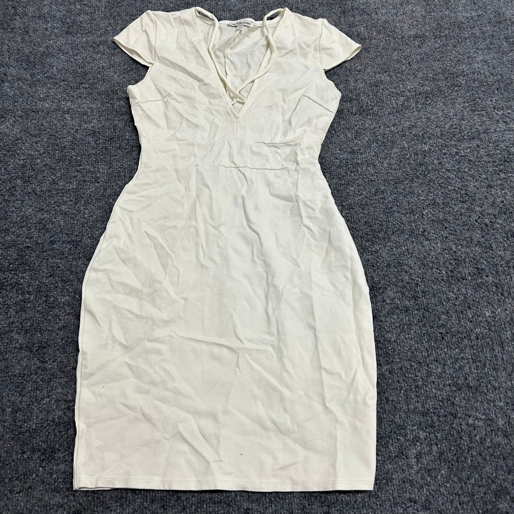 Charlotte Russe Dress Womens XS Cream Bodycon Strappy V-Neck Cap Sleeve USA Made